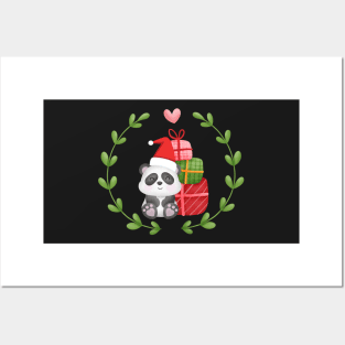 Cute Panda Wearing Santa Hat Merry Christmas Posters and Art